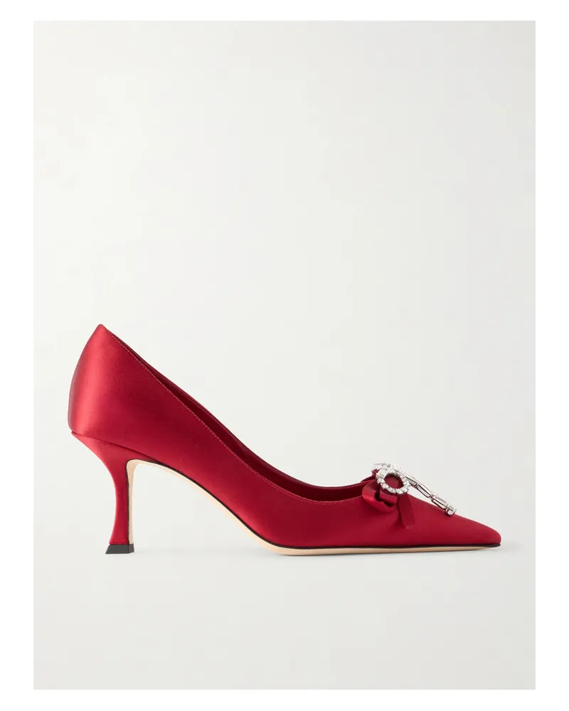 Jimmy Choo Aura 70 Crystal Bow-embellished Satin Pumps - Red Red