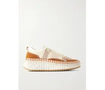 Nama Embroidered Suede And Recycled-mesh Sneakers - Neutrals