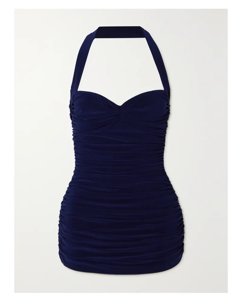 Norma Kamali Bill Mio Ruched Halterneck Swimsuit - Blue Blue