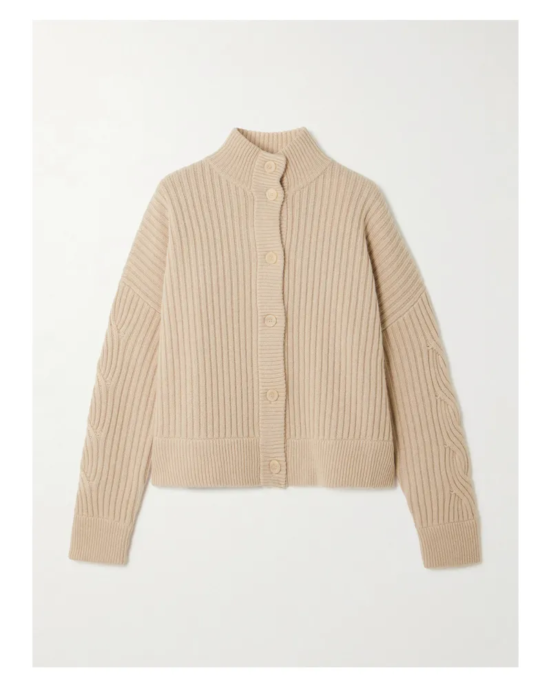 Max Mara Afelio Cardigan Aus Einer Gerippten Woll-kaschmirmischung Mit Zopfstrickdetails - Neutral Neutral