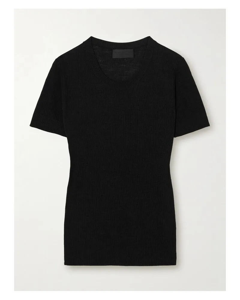 Nili Lotan Hettie T-shirt Aus Gerippter Seide - Schwarz Schwarz