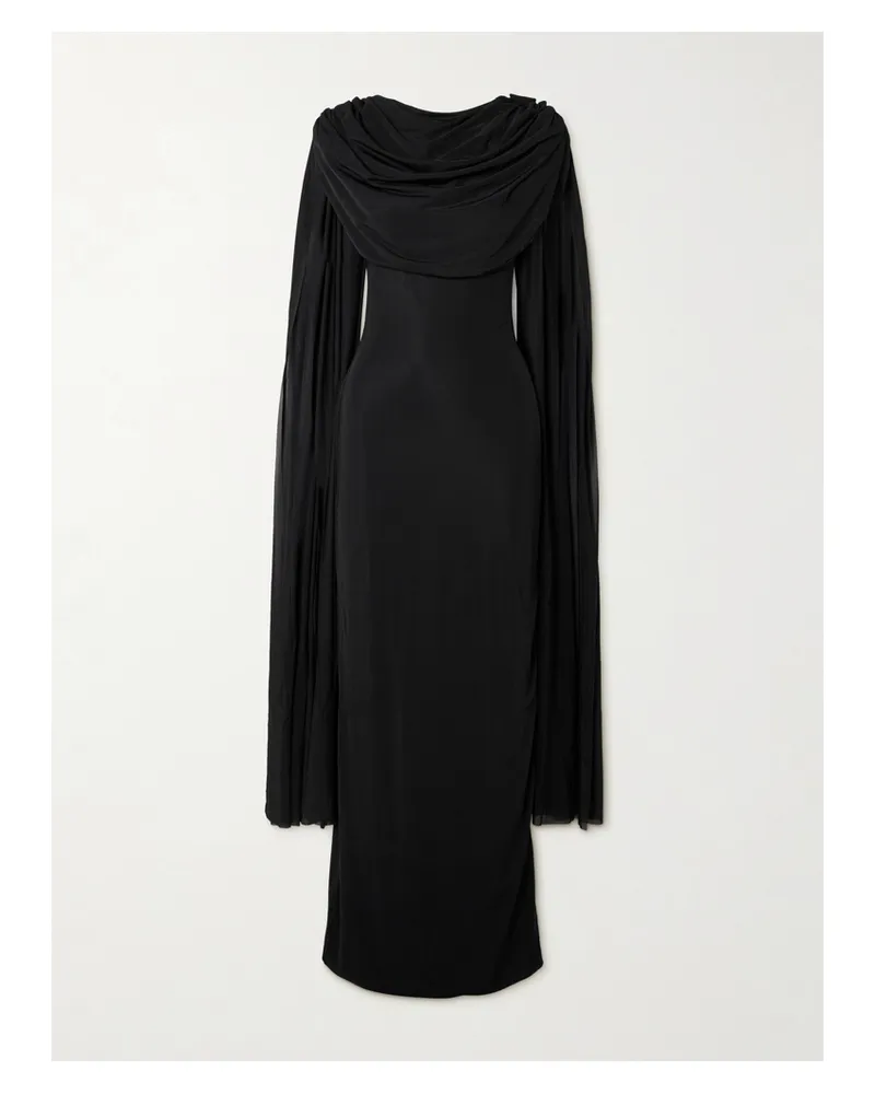 Maygel Coronel Batista Maxikleid Aus Stretch-jersey Mit Raffungen Und Cape-effekt - Schwarz Schwarz