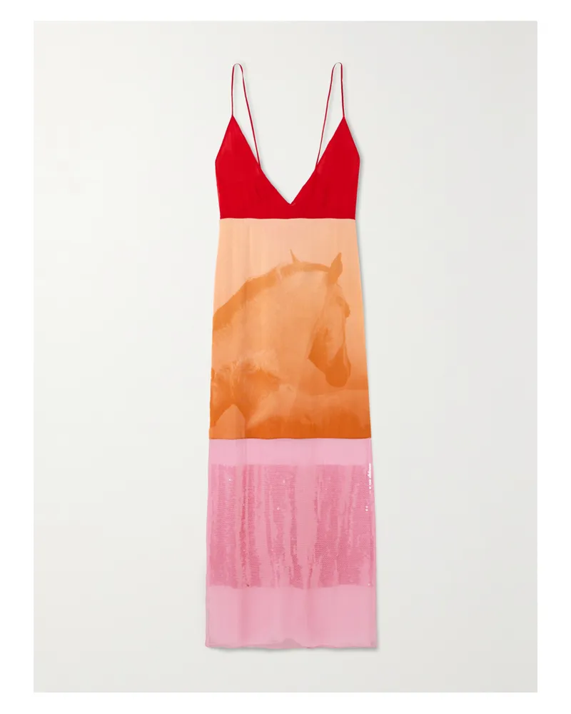 Stella McCartney Net Sustain Midikleid Aus Crêpe De Chine Aus Bioseide Mit Pailletten Und Print - Gelb Gelb