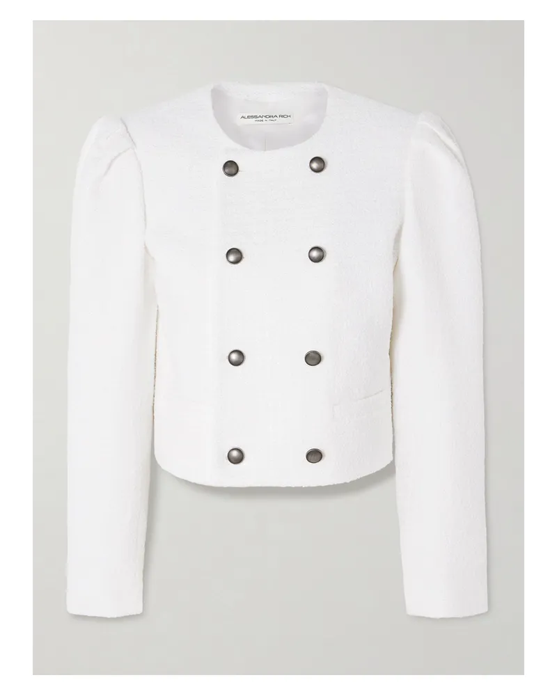 Alessandra Rich Doppelreihige, Verkürzte Jacke Aus Bouclé-tweed - Weiß Weiß