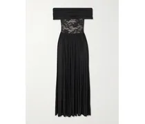 Off-the-shoulder Lace-trimmed Gathered Stretch-jersey Maxi Dress - Black