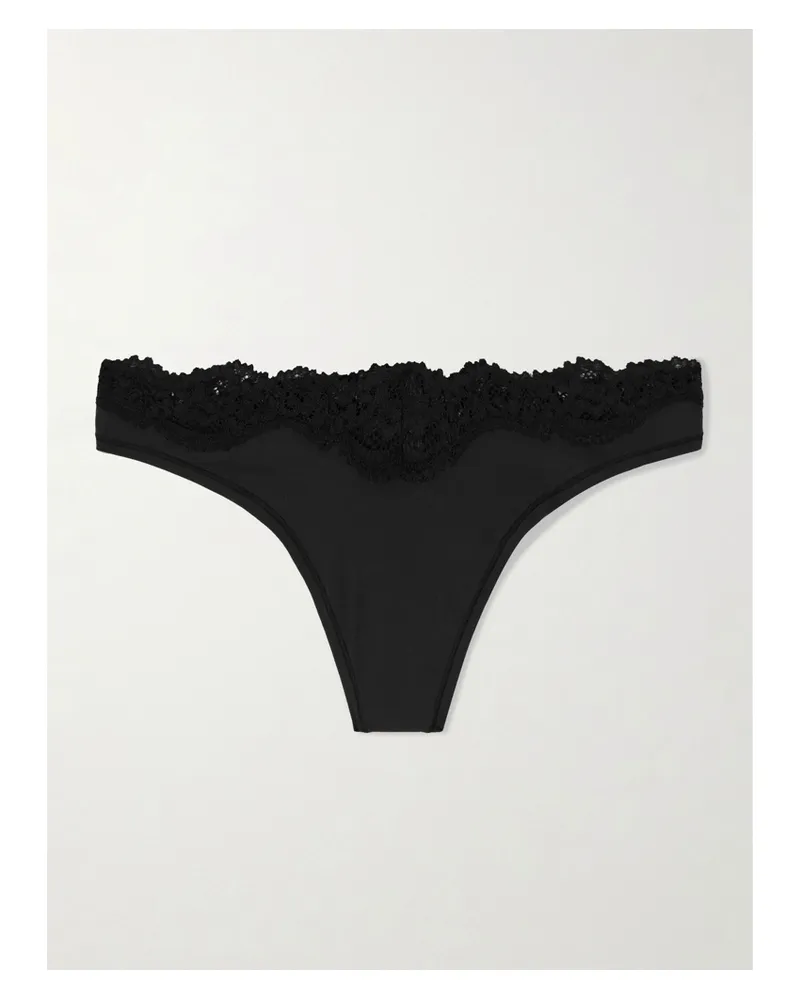 SKIMS Fits Everybody Lace Dipped Thong – Onyx – String Mit Spitze - Schwarz Schwarz