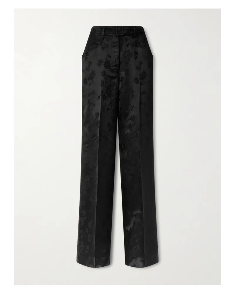 Gabriela Hearst Norman Hose Mit Geradem Bein Aus Glänzendem Seiden-twill Mit Blumenmuster Und Gürtel - Schwarz Schwarz