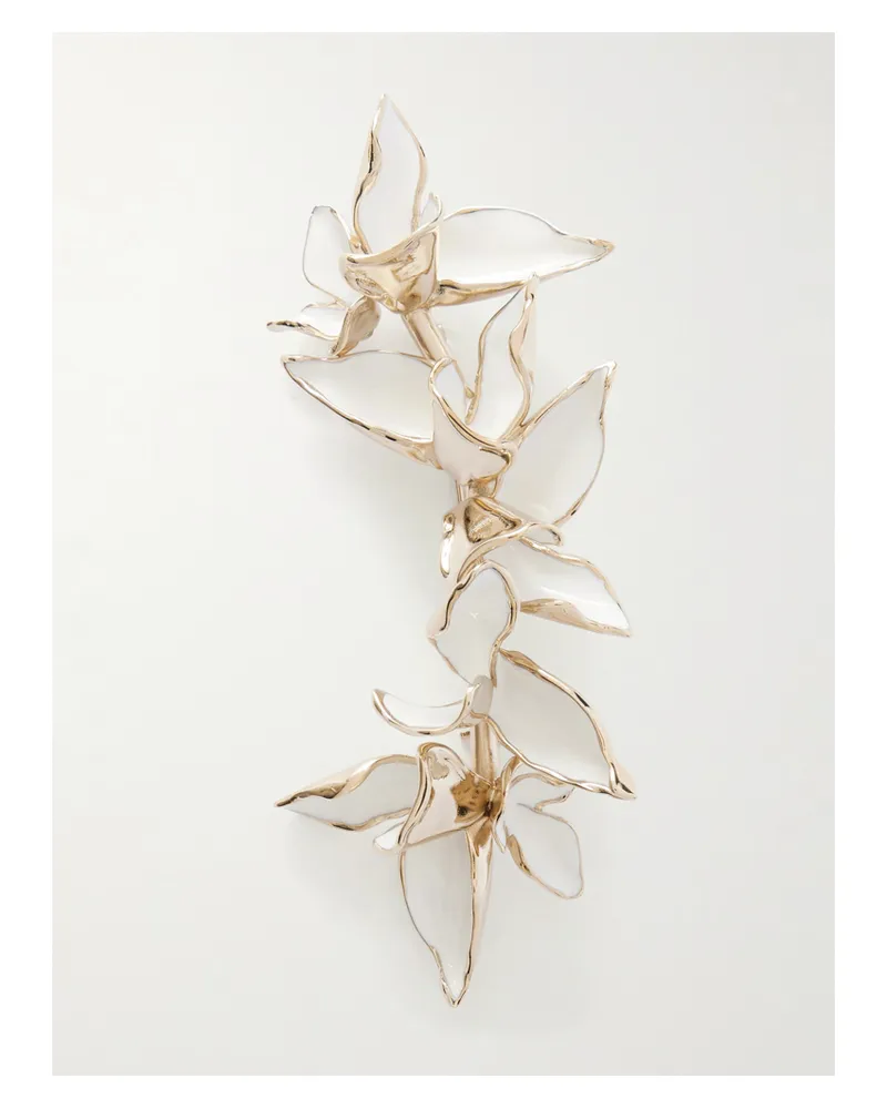 Erdem Flower Goldfarbene Brosche Mit Emaille - Weiß Weiß