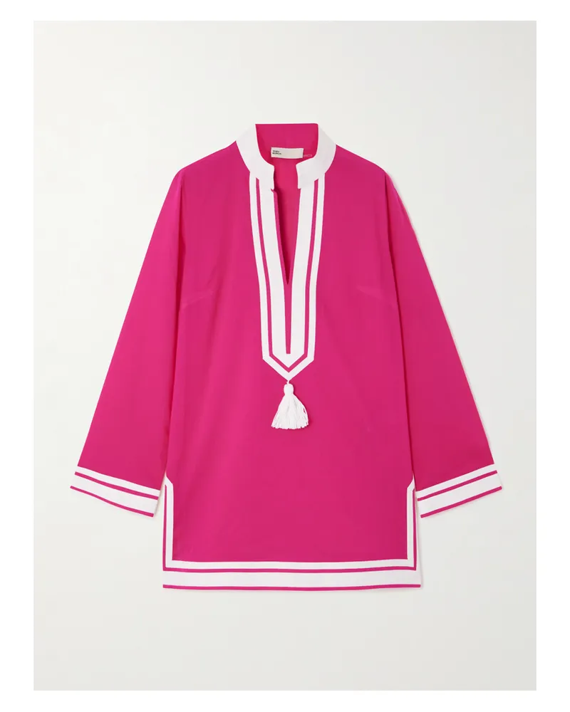 Tory Burch Tunika Aus Baumwoll-voile Mit Twill-besätzen Mit Fischgratmuster Und Troddeln - Pink Pink