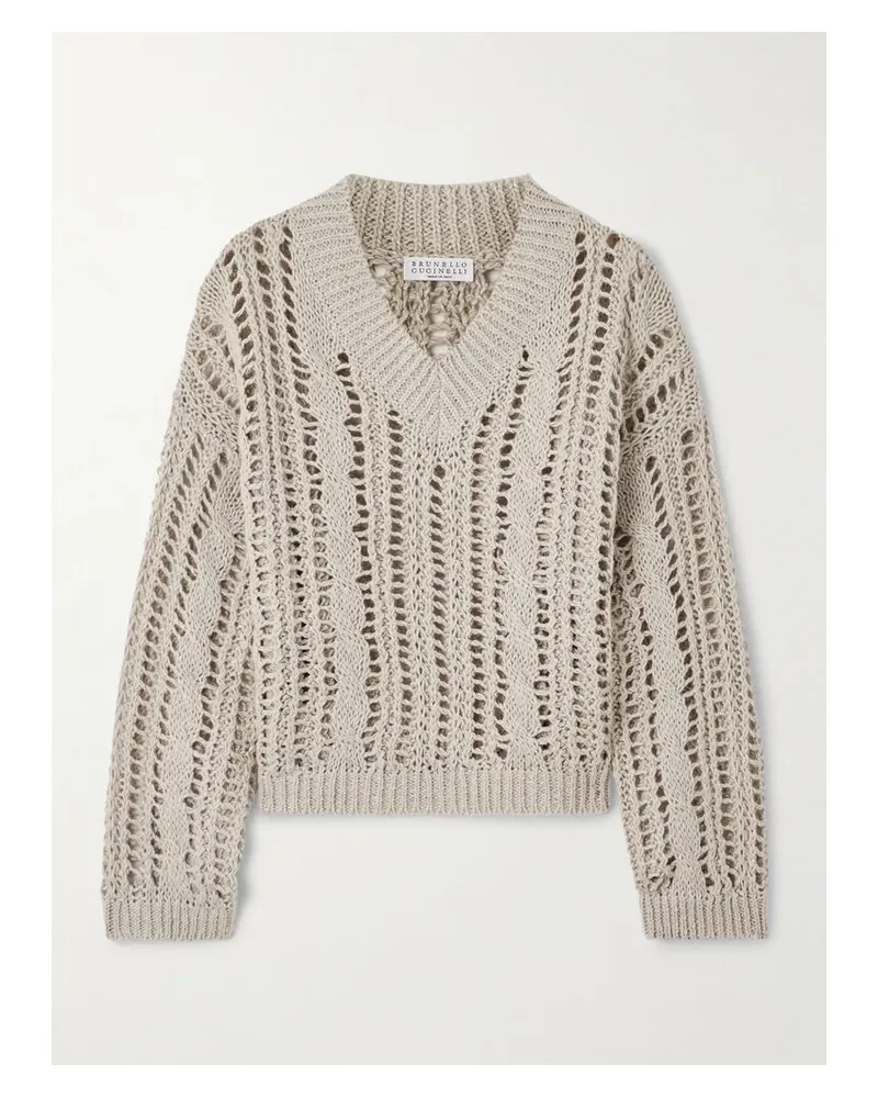 Brunello Cucinelli Pullover Aus Einer Jutemischung In Lochstrick - Neutral Neutral