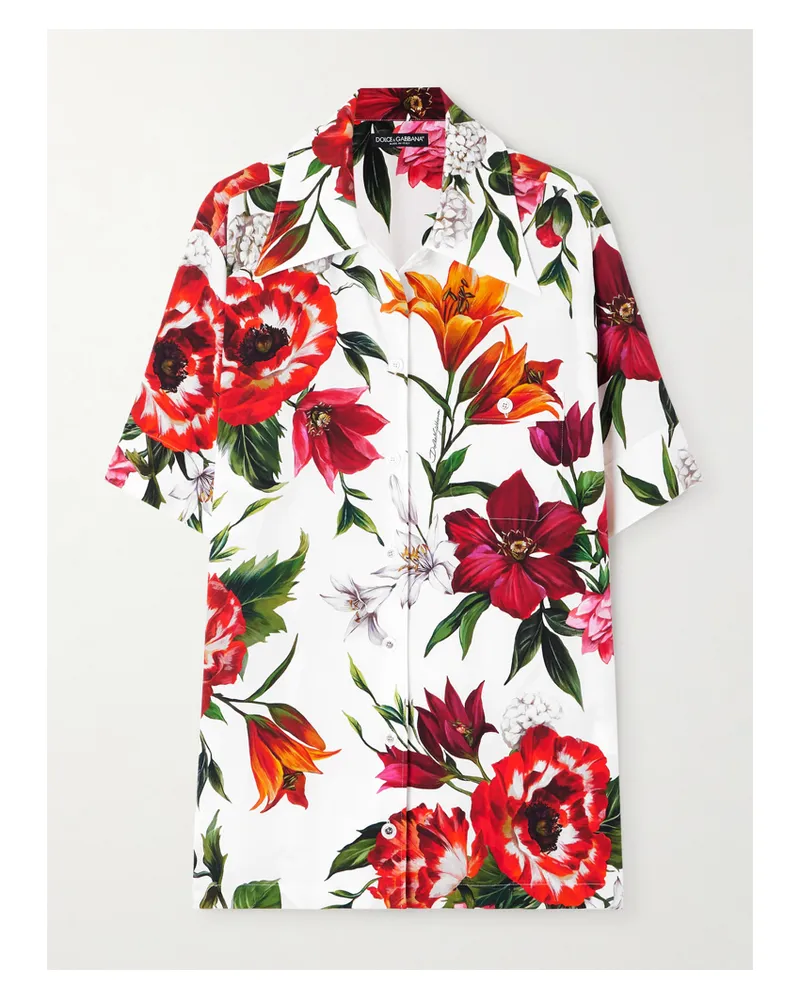 Dolce & Gabbana Hemd Aus Einer Seidenmischung Mit Blumenprint - Weiß Weiß