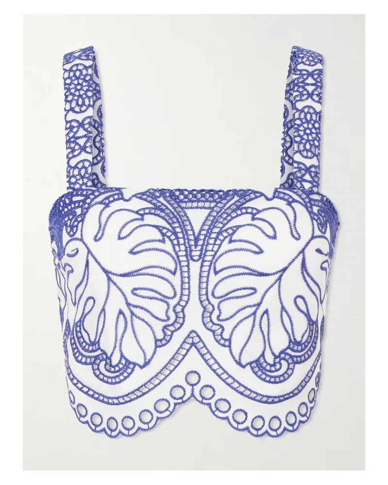 Borgo De Nor Delia Scalloped Cropped Broderie Anglaise Poplin Top - Blue Blue