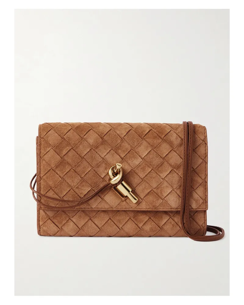 Bottega Veneta Andiamo Intrecciato Suede Shoulder Bag - Brown Brown