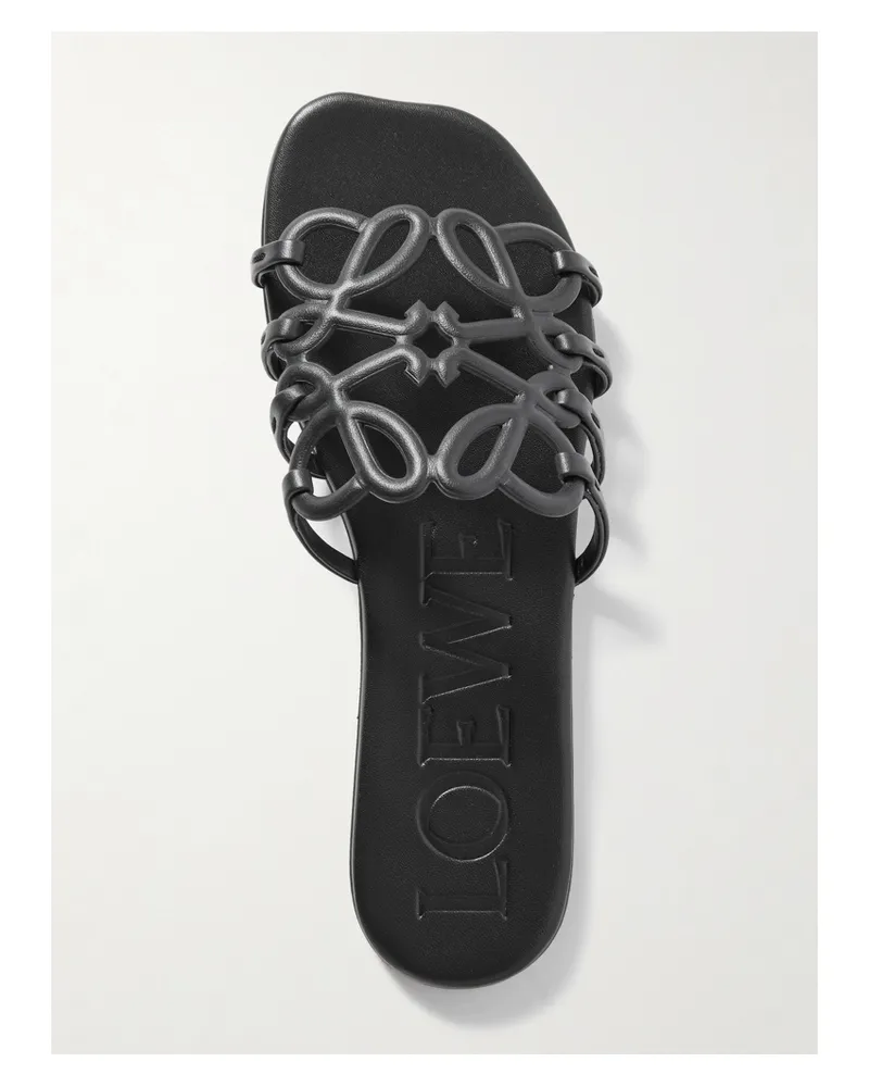 Loewe Petal Anagram Leather Slides - Black Black