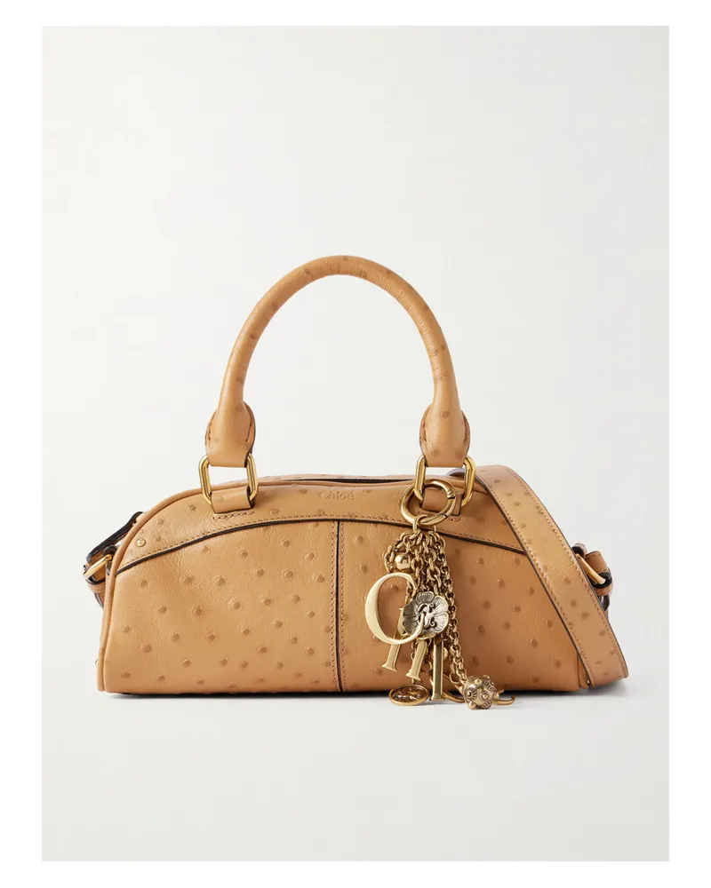 Chloé Bowling Schultertasche Aus Leder Mit Straußeneffekt Und Verzierungen - Orange Orange