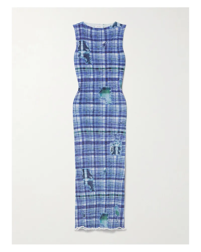 Acne Studios Midikleid Aus Geripptem Stretch-strick Mit Print - Blau Blau