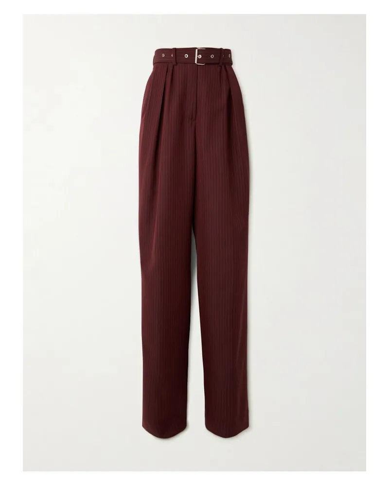 Dries van Noten Bundfaltenhose Mit Weitem Bein Aus Einer Wollmischung Mit Nadelstreifen Und Gürtel - Burgunder Burgunder