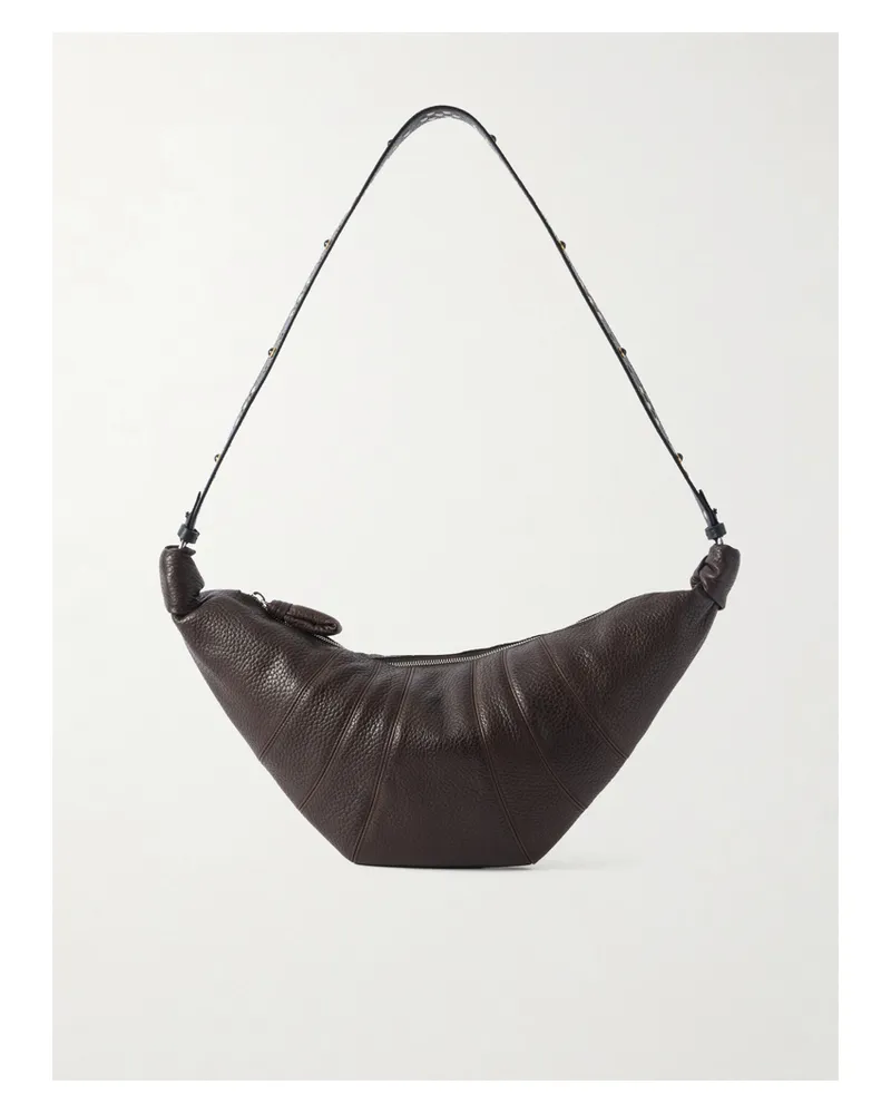 Christophe Lemaire Croissant Medium Studded Textured-leather Shoulder Bag - Brown Brown