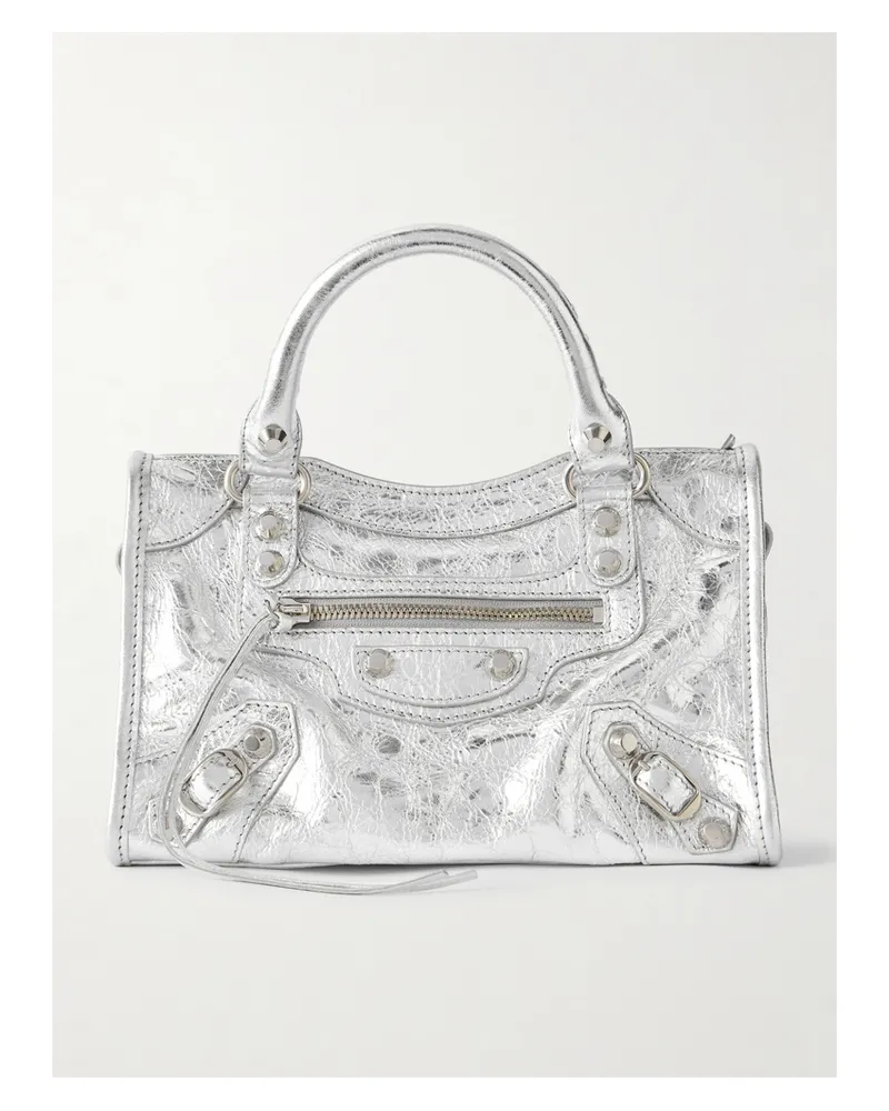 Balenciaga Le City Mini Metallic Leather Shoulder Bag - Silver Silver