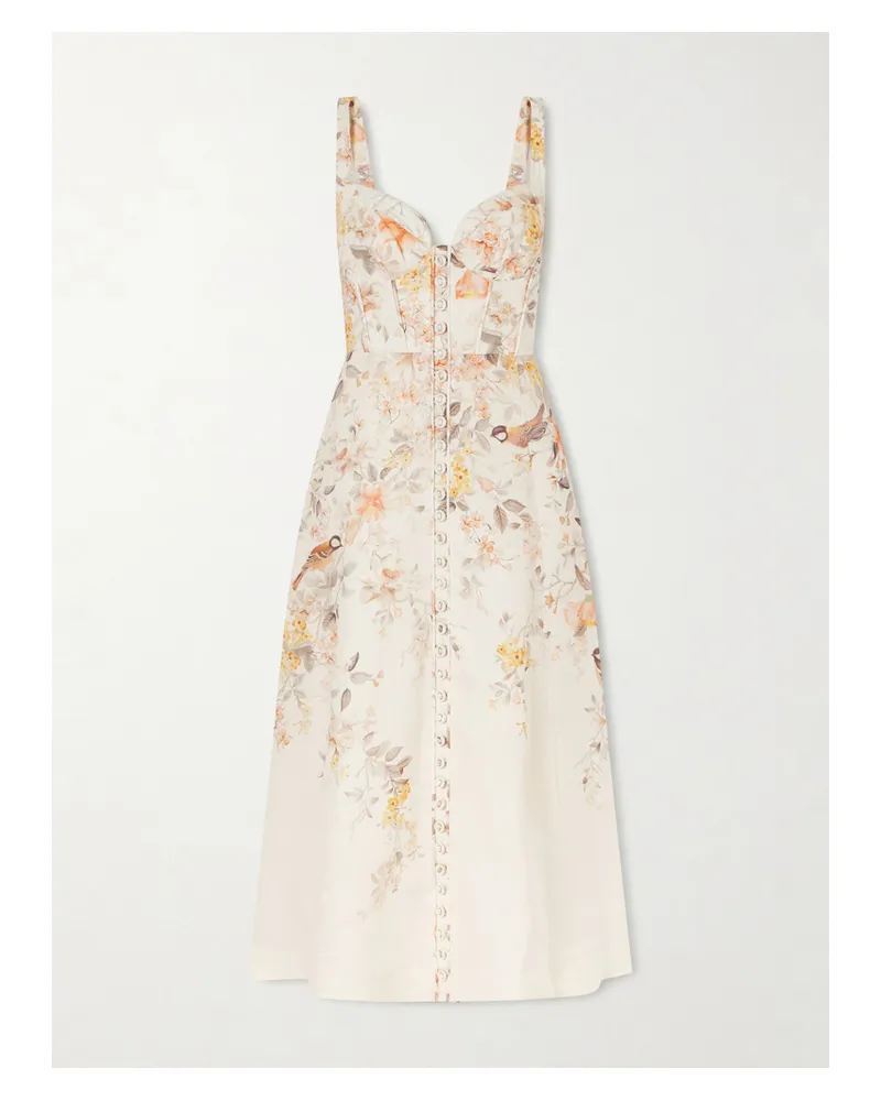 Zimmermann Printed Linen Midi Dress - Cream Cream