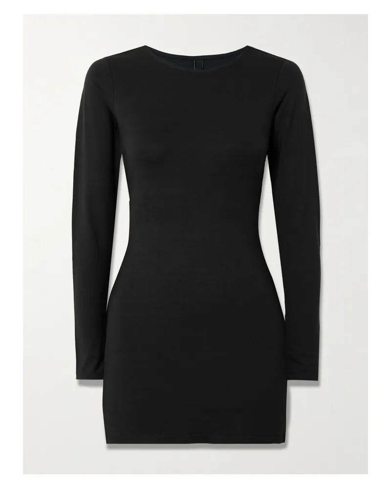 SKIMS Smooth Layers Crewneck Mini Dress – Obsidian – Minikleid Aus Stretch-modal-jersey - Schwarz Schwarz