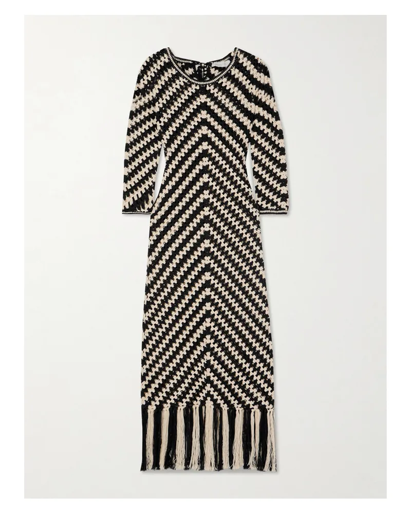 Zimmermann Halliday Midikleid Aus Gehäkelter Baumwolle Mit Fransen - Schwarz Schwarz