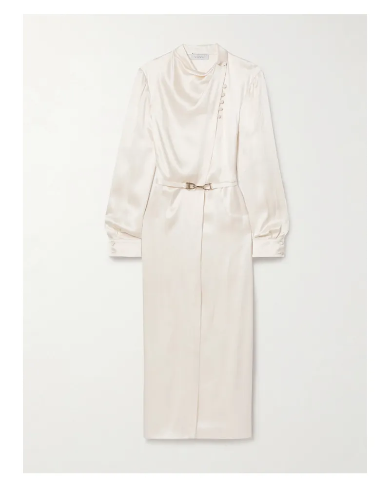 Gabriela Hearst Josefina Midi-wickelkleid Aus Seidensatin Mit Falten Und Gürtel - Elfenbein Elfenbein
