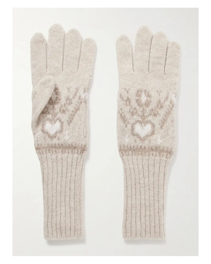 KHAITE Domini Fair Isle Cashmere Gloves - Neutrals Neutrals