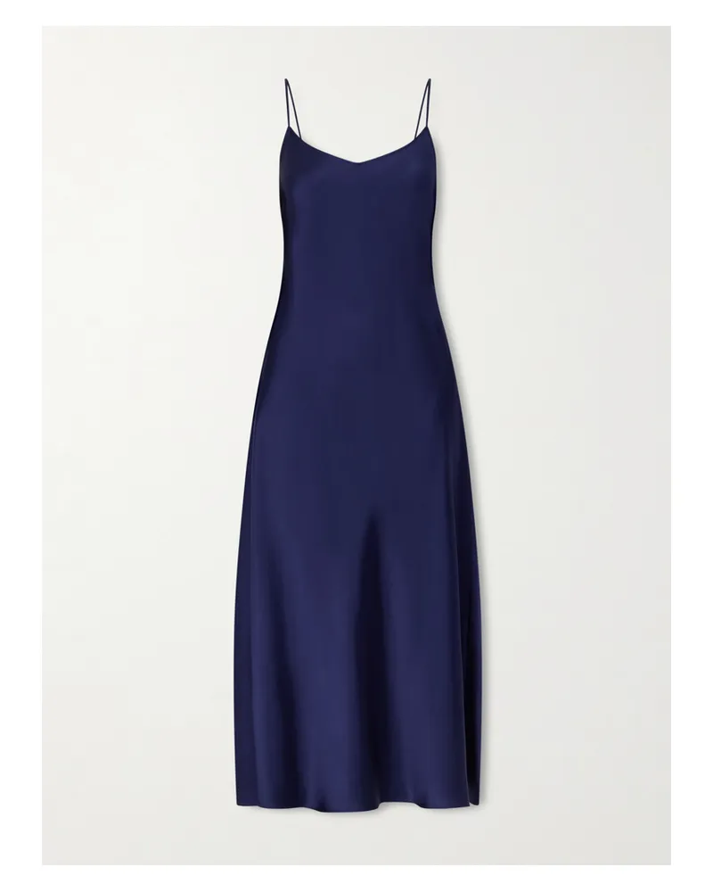 Another Tomorrow Midikleid Aus Satin - Blau Blau
