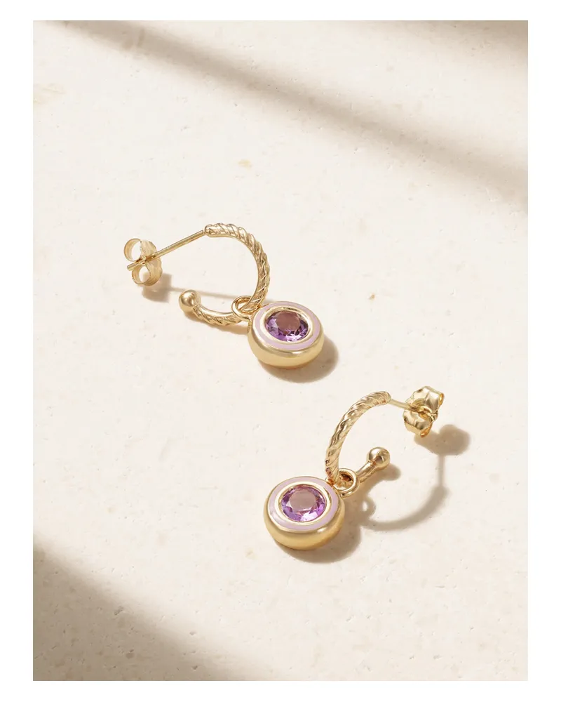 Alison Lou Madison 14-karat Gold, Laboratory-grown Amethyst And Enamel Earrings - Purple Purple