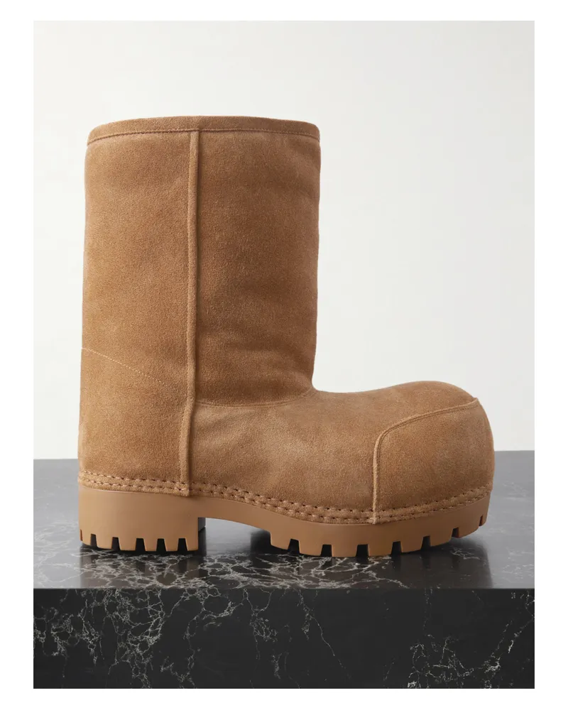 Balenciaga Alaska Low Shearling-lined Suede Boots - Brown Brown