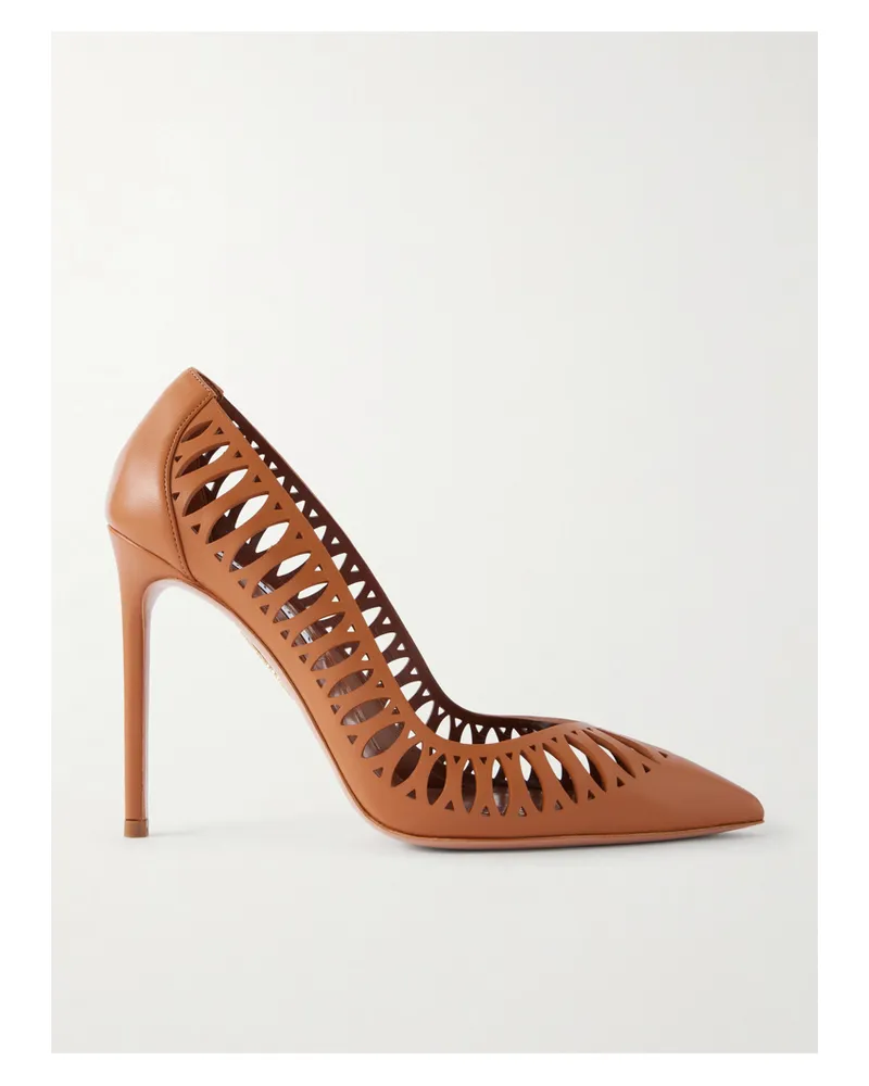 Aquazzura Gisele 105 Cut-out Leather Pumps - Brown Brown