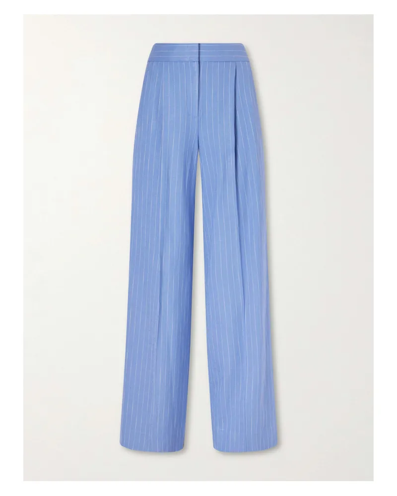 Veronica Beard Heyser Pinstriped Canvas Wide-leg Pants - Blue Blue