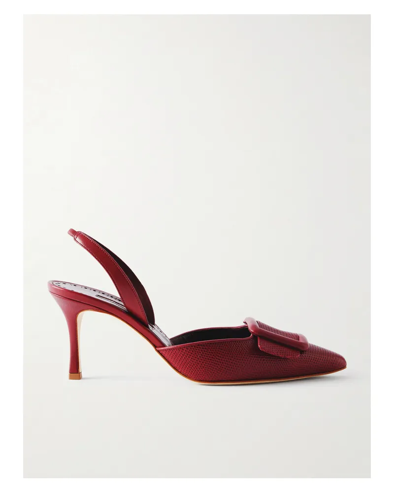 Manolo Blahnik Mayslibi 70 Lizard-effect Leather Slingback Pumps - Red Red