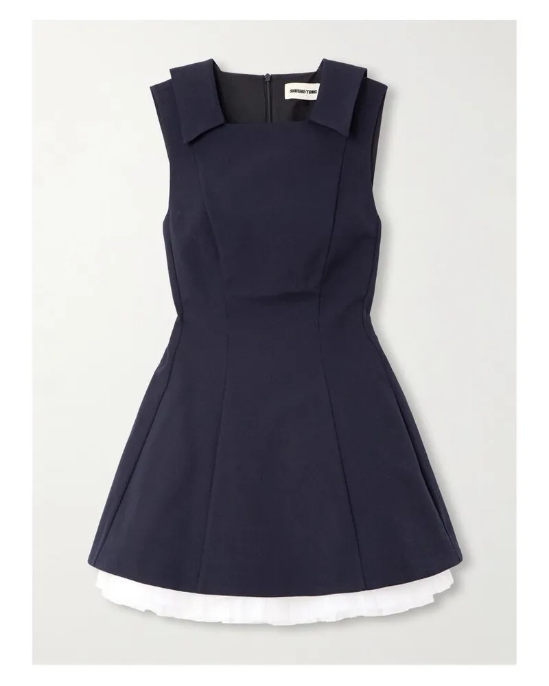 SHUSHU/TONG Minikleid Aus Einer Woll-seidenmischung Mit Organza-einsatz - Blau Blau