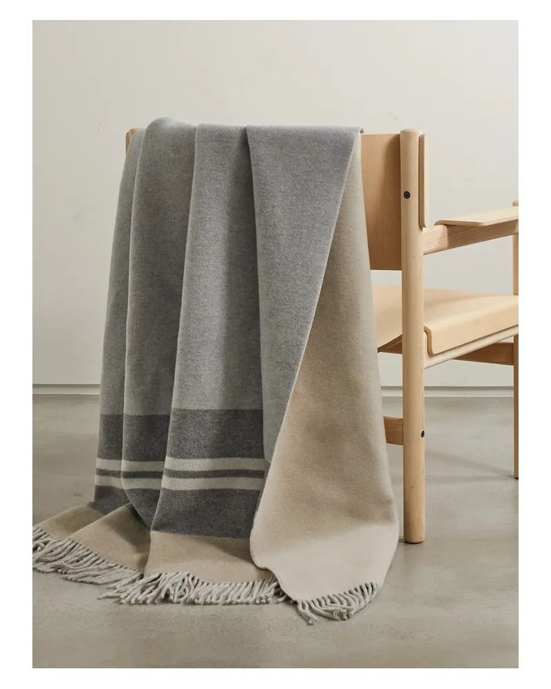 Brunello Cucinelli Decke Aus Gestreiftem Kaschmir Mit Fransen - Grau Grau