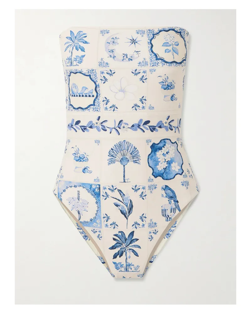 AGUA BENDITA Ilusion Wild Trägerloser Badeanzug Aus Bedrucktem, Recyceltem Material Mit Verzierungen - Creme Creme
