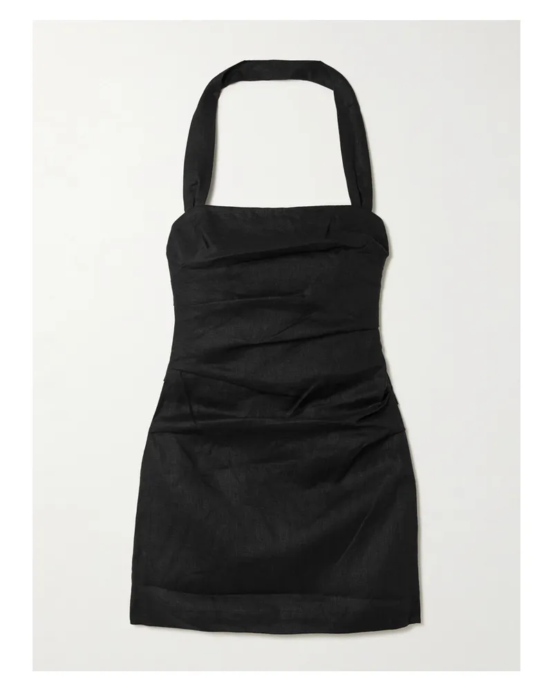 SIR Noemi Neckholder-minikleid Aus Leinen Mit Raffungen - Schwarz Schwarz