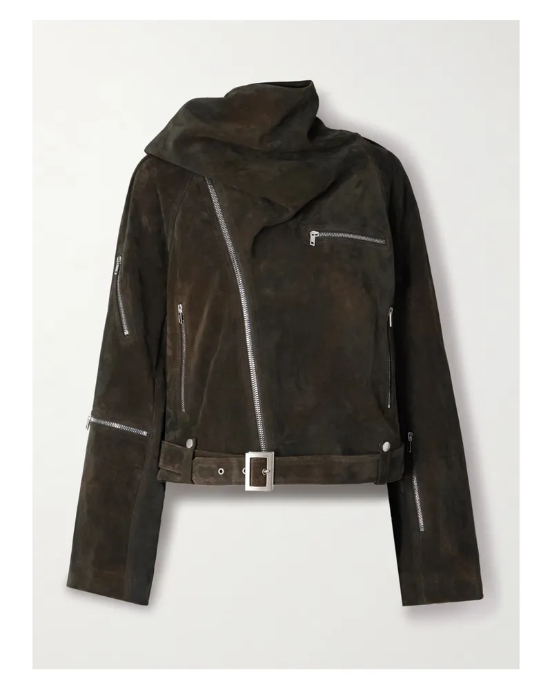 Rick Owens Bikerjacke Aus Veloursleder Mit Schalkragen - Grau Grau