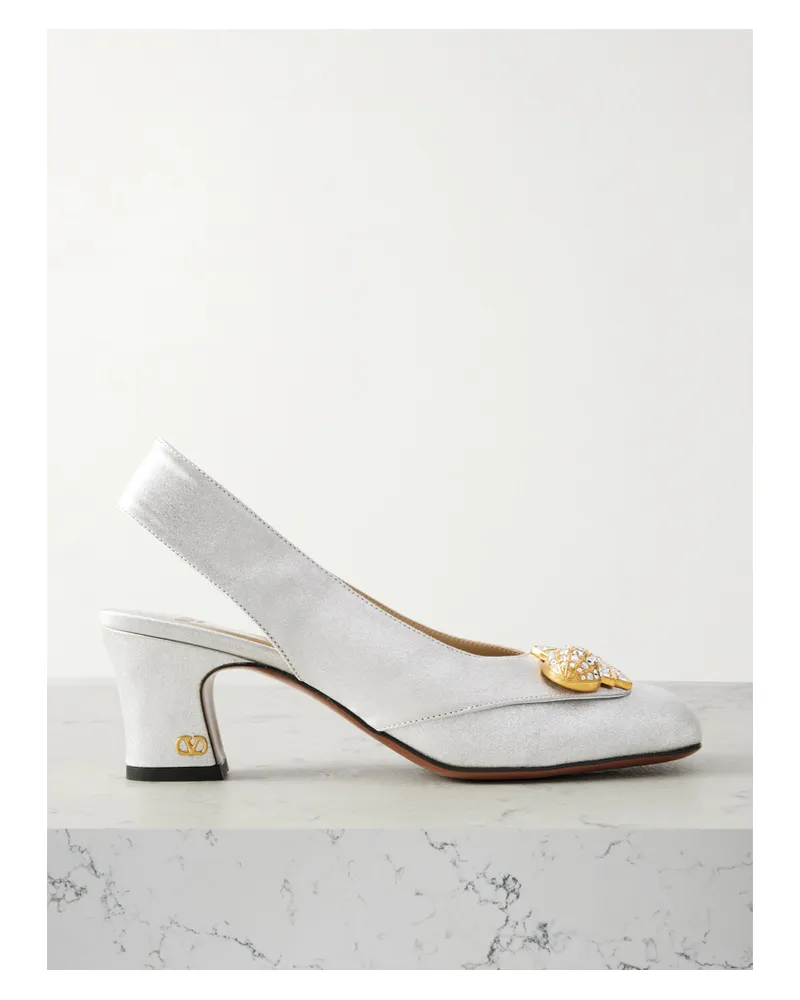 Valentino Garavani Adamantine 60 Slingback-pumps Aus Leder Mit Glitter-finish Und Verzierungen - Silber Silber