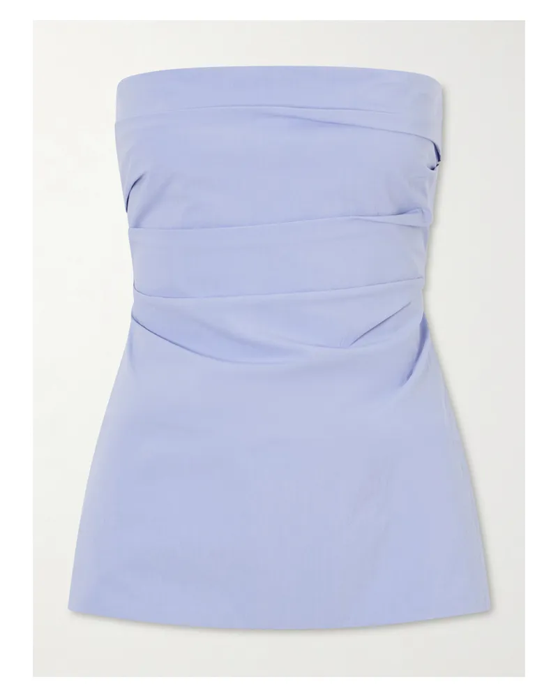 St. Agni Strapless Cotton-blend Poplin Top - Blue Blue