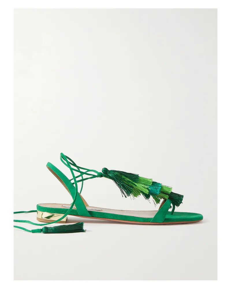 Aquazzura Capri Sandalen Aus Veloursleder Mit Troddeln - Grün Grün