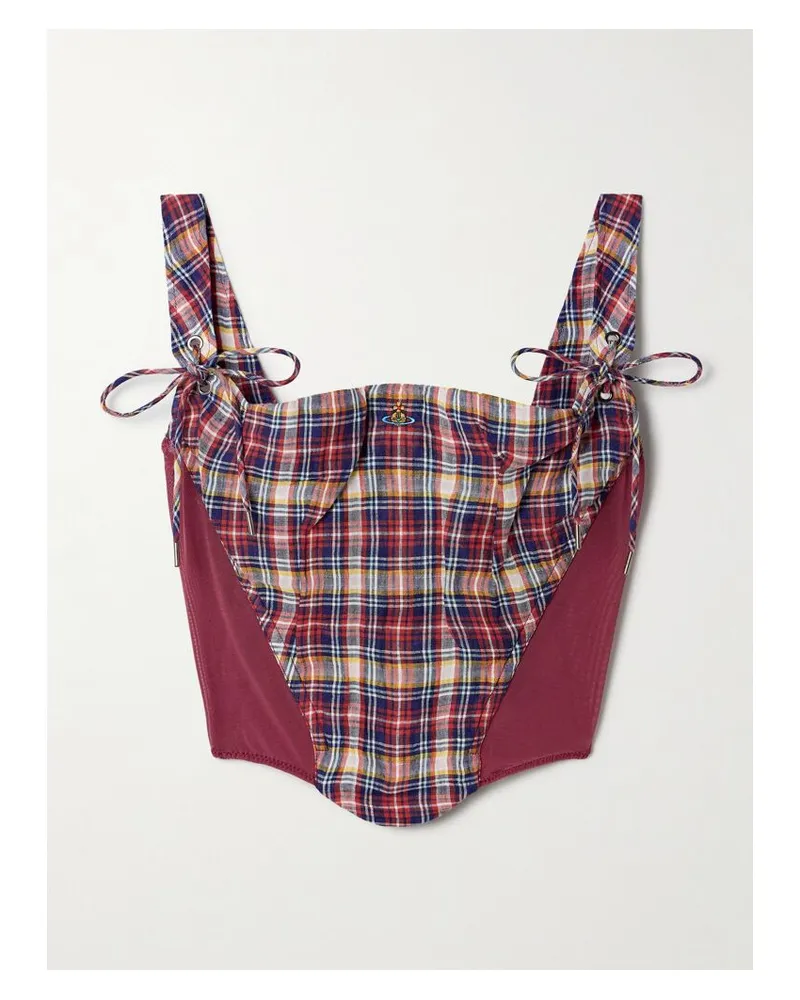 Vivienne Westwood Puppy Bustier Aus Einer Karierten Leinen-baumwollmischung Mit Mesh-einsätzen - Rot Rot