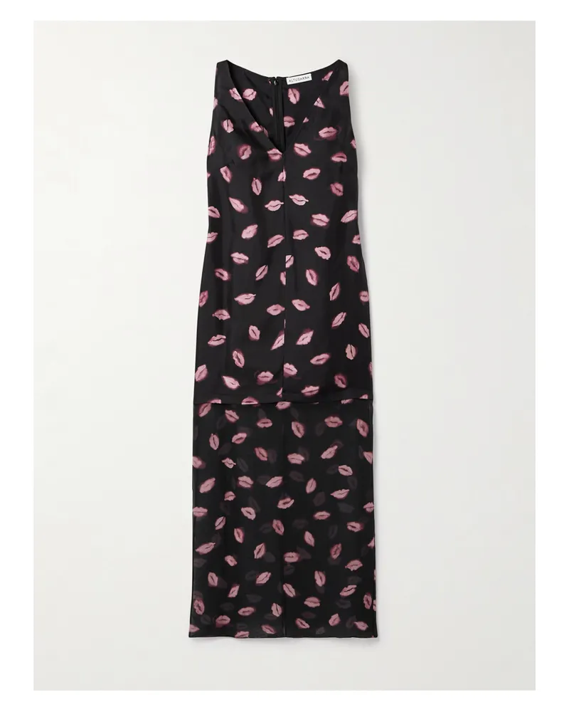 Altuzarra Katrin Mehrlagiges Bedrucktes Midikleid Aus Seiden-twill Und Chiffon - Schwarz Schwarz