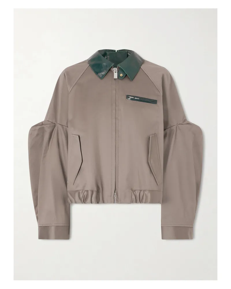 Sacai Jacke Aus Baumwoll-twill Mit Lederbesätzen Mit Falten - Braun Braun
