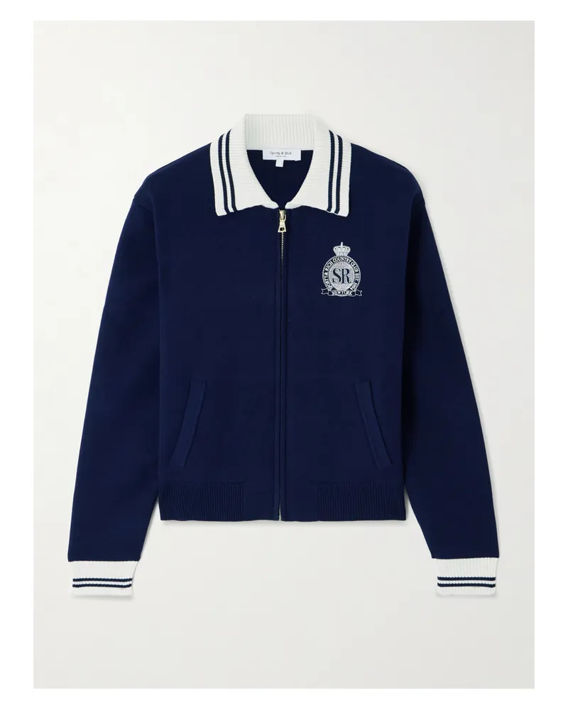 SPORTY & RICH Royal Club Cardigan Aus Strick Mit Streifen Und Stickerei - Blau Blau