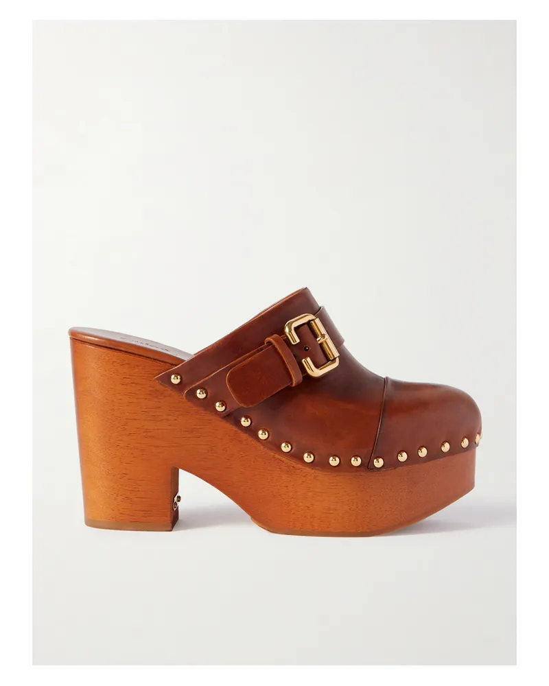 Chloé Jeanette Studded Platform Clogs - Brown Brown