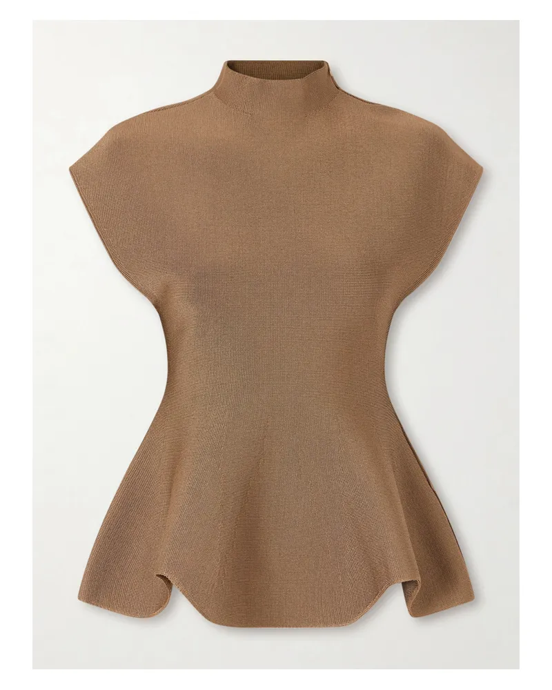 KHAITE Andra Stretch-knit Turtleneck Peplum Top - Brown Brown