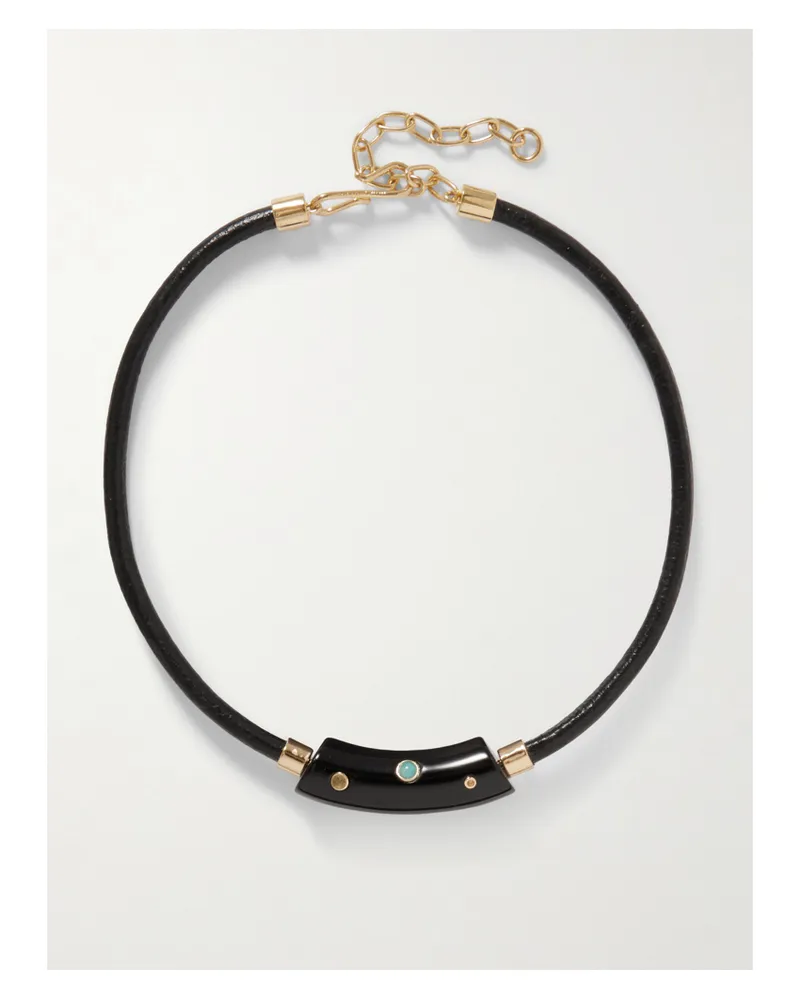 Lizzie Fortunato Cabera Gold-plated, Leather, Resin And Multi-stone Choker - Black Black
