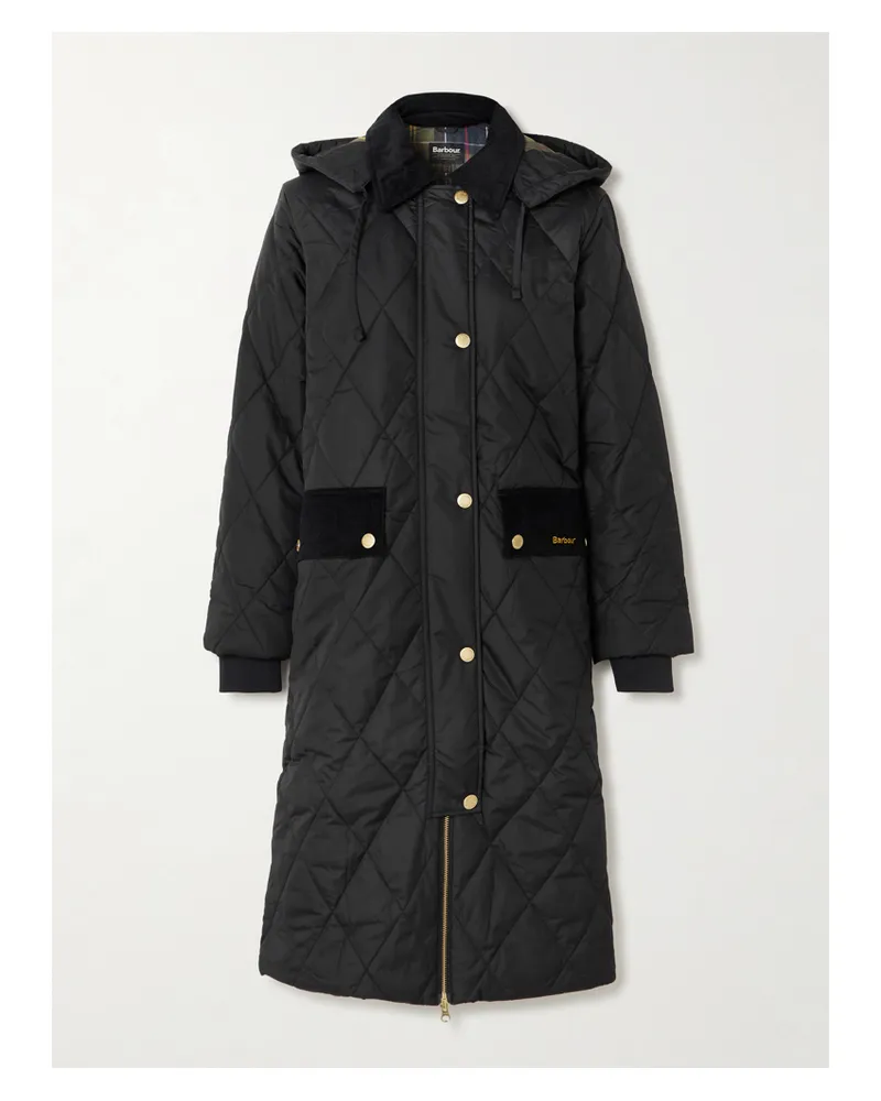 Barbour Meredith Kapuzenjacke Aus Gestepptem Shell Mit Cordbesätzen - Schwarz Schwarz